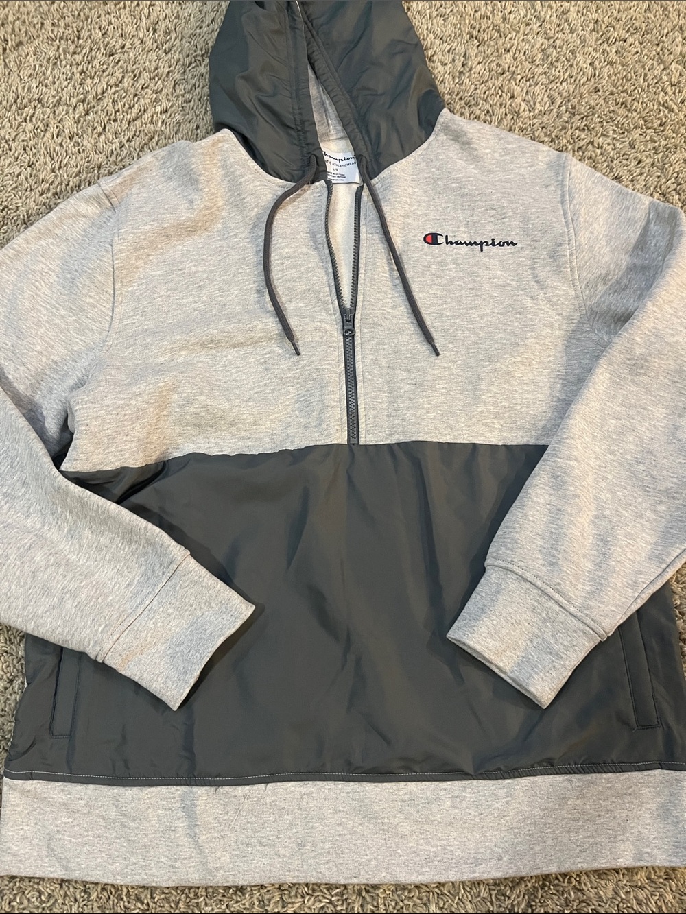 Champion Gray and Dark Gray Half-Zip Hooded Pullover